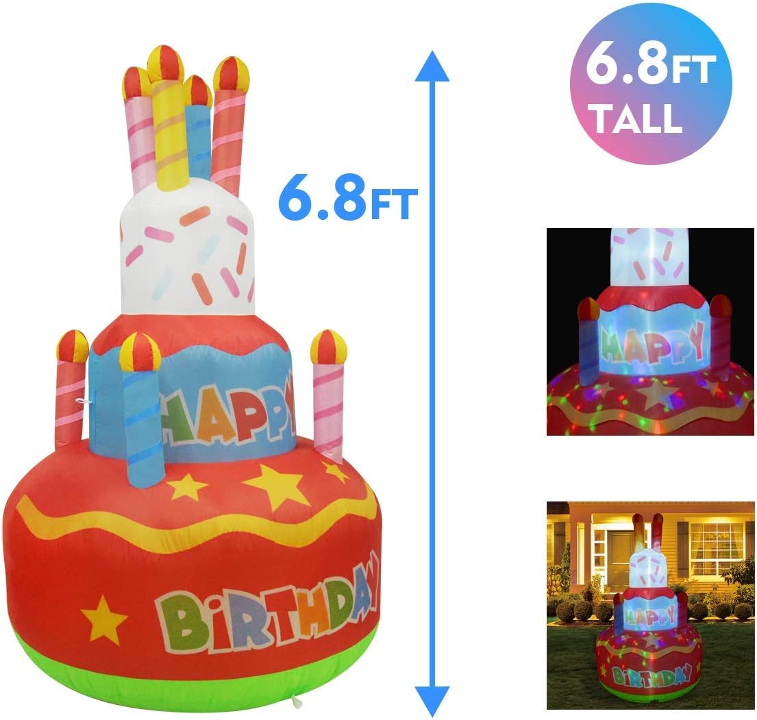 6.8 FT Height Birthday Inflatables Outdoor Happy Birthday Cake with Candles M438155