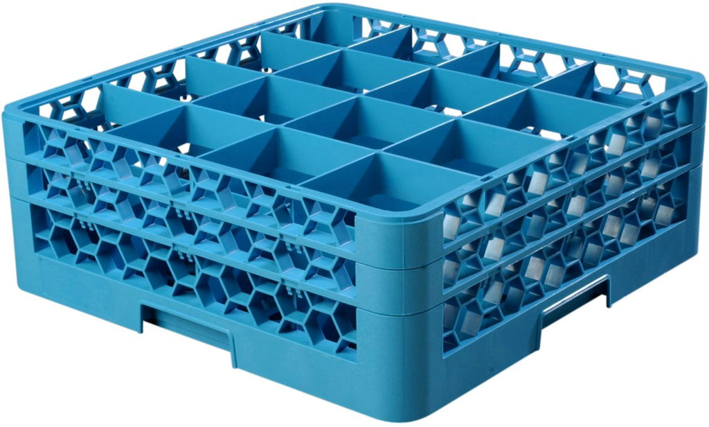 16 Compartment Glass Rack with 2 Extenders, Blue E838