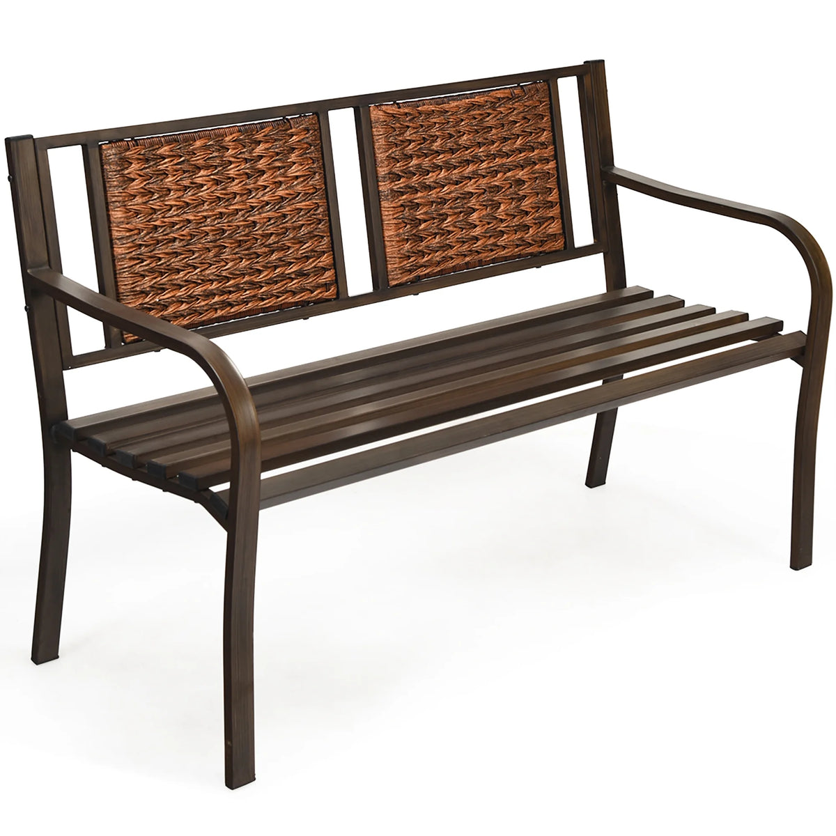 Patio Garden Bench Steel Frame Rattan Backrest C82332