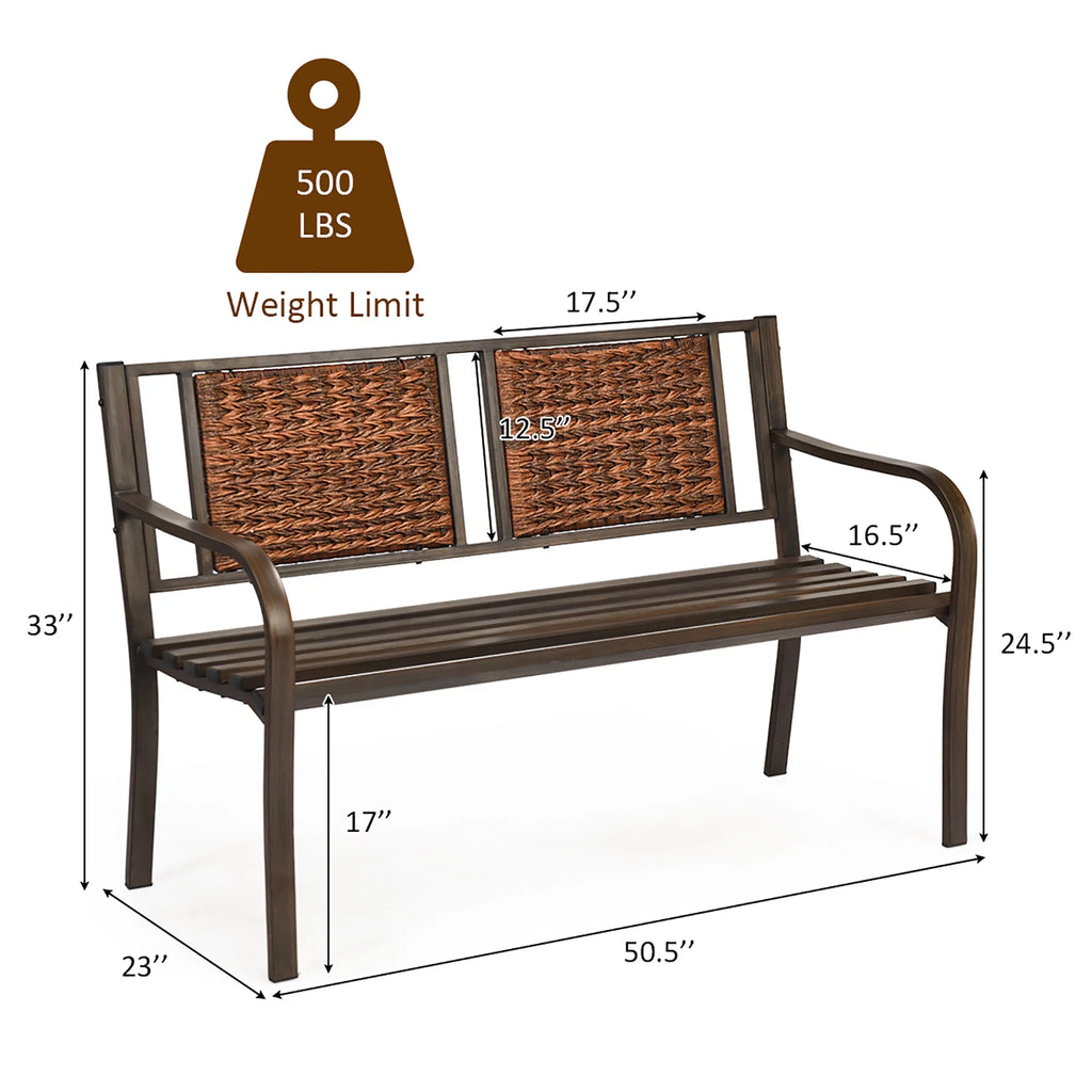Patio Garden Bench Steel Frame Rattan Backrest C82332