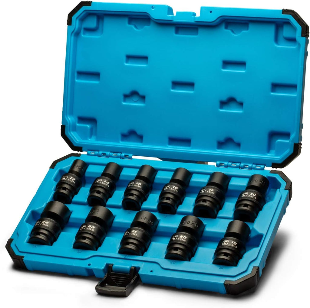 3/8 in Drive Universal Impact Socket Set, 8-19 mm Metric, 12-Piece K144