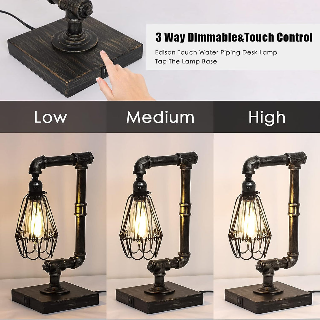 Industrial Touch Control Dimmable Table Lamp with USB Ports G198