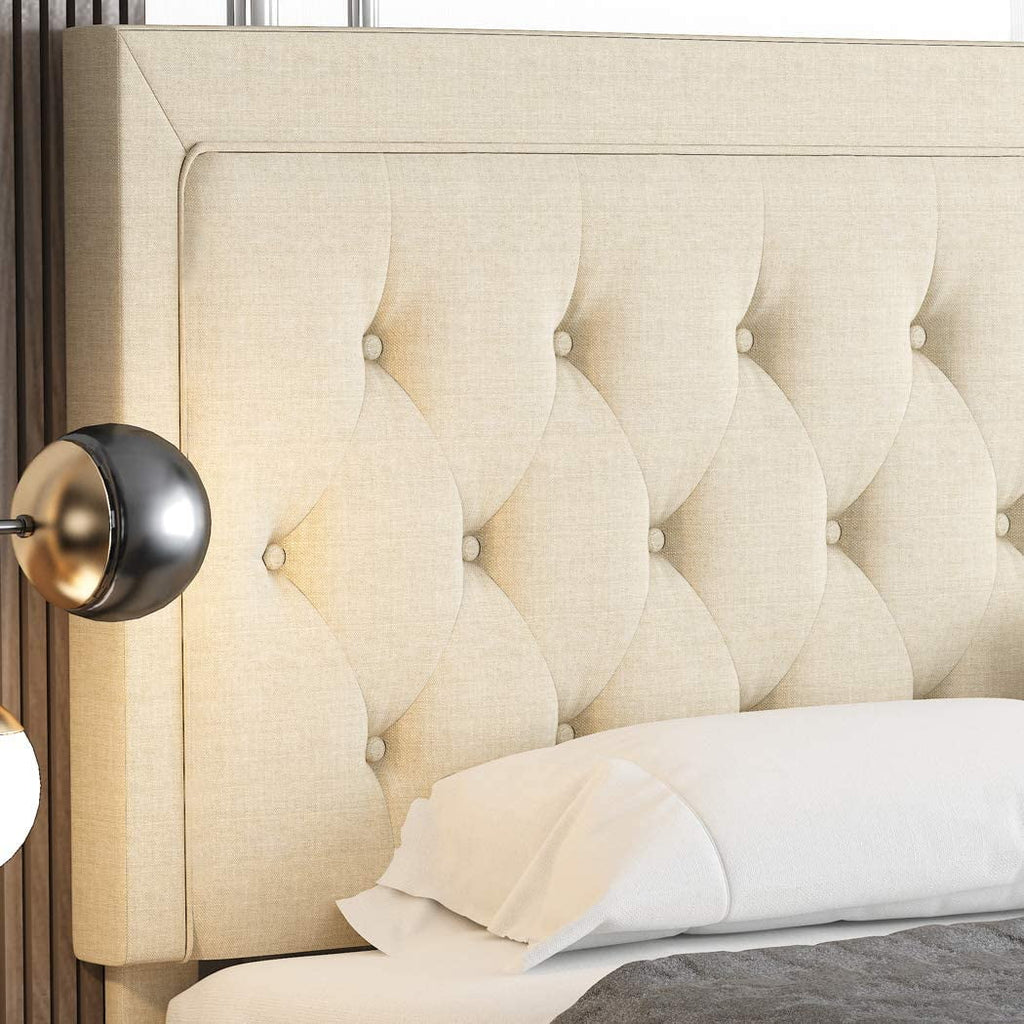 Queen Size Upholstered Platform Bed with Adjustable Headboard A51736