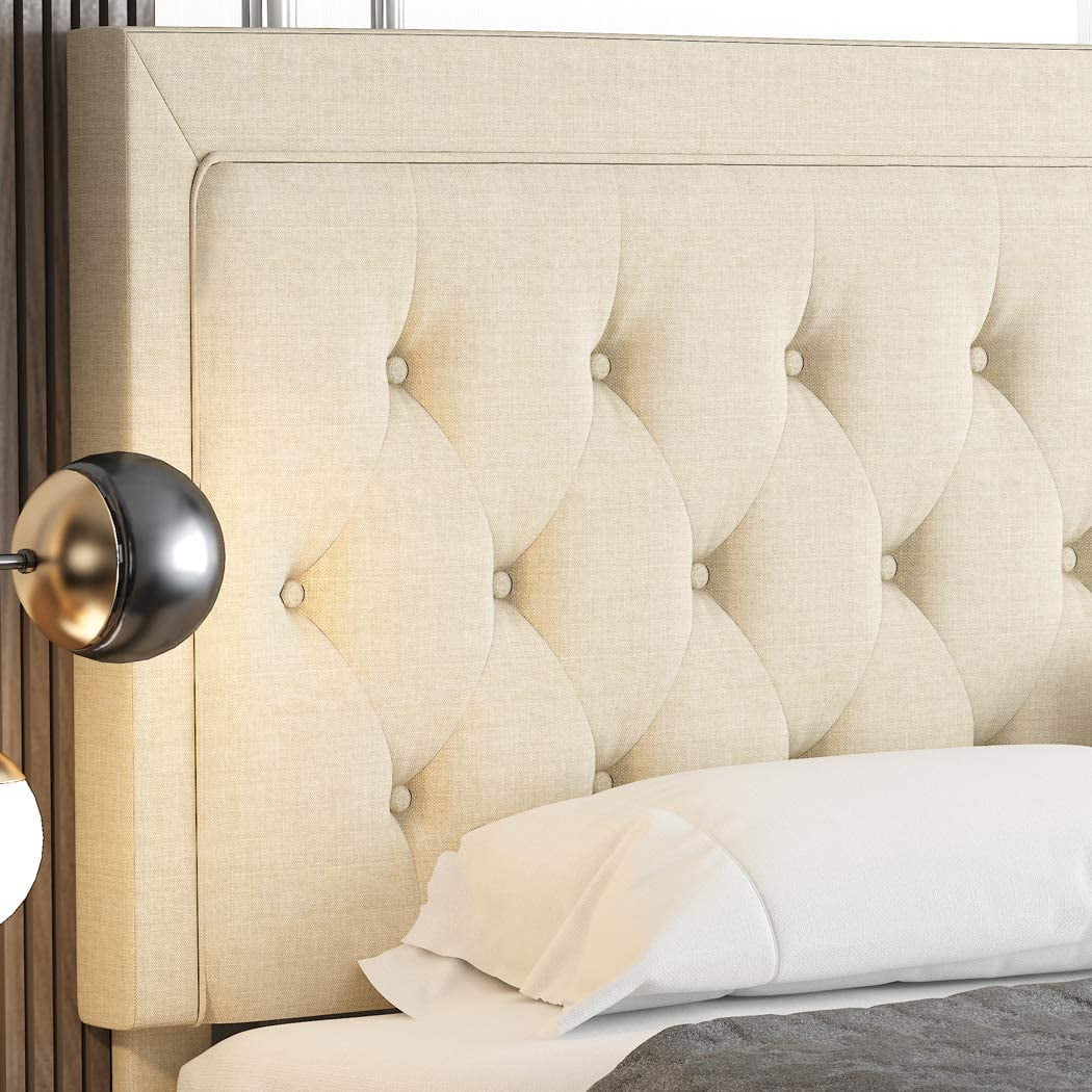Queen Size Upholstered Platform Bed with Adjustable Headboard A51736