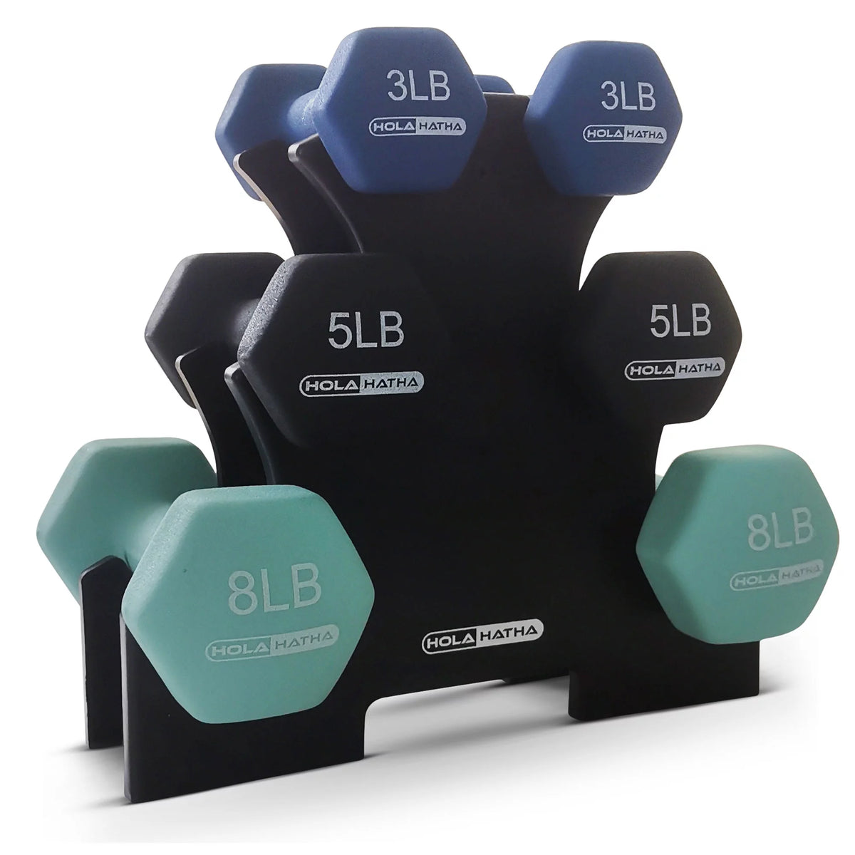 3, 5, and 8 Pound Dumbbell Hand Weight Set with Storage Rack J740499