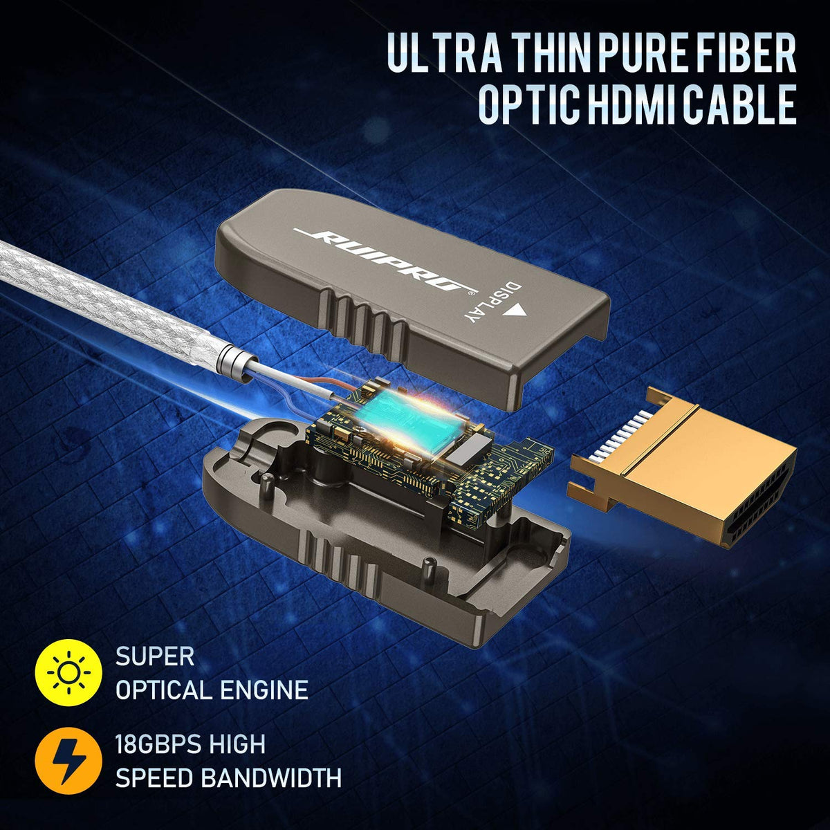 Fiber Optic HDMI Cable 50 Feet 4K60Hz 18Gbps HDR10 ARC P9285