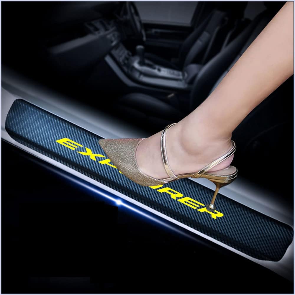 4Pcs Carbon Fiber Car Door Sill Scuff Plate Cover Pink C648