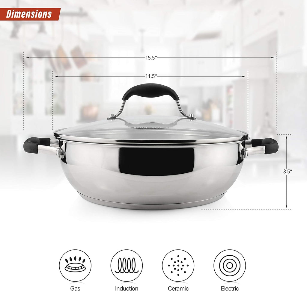 18/10 Stainless Steel 11 Inch Everyday Pan with Glass Lid U5337
