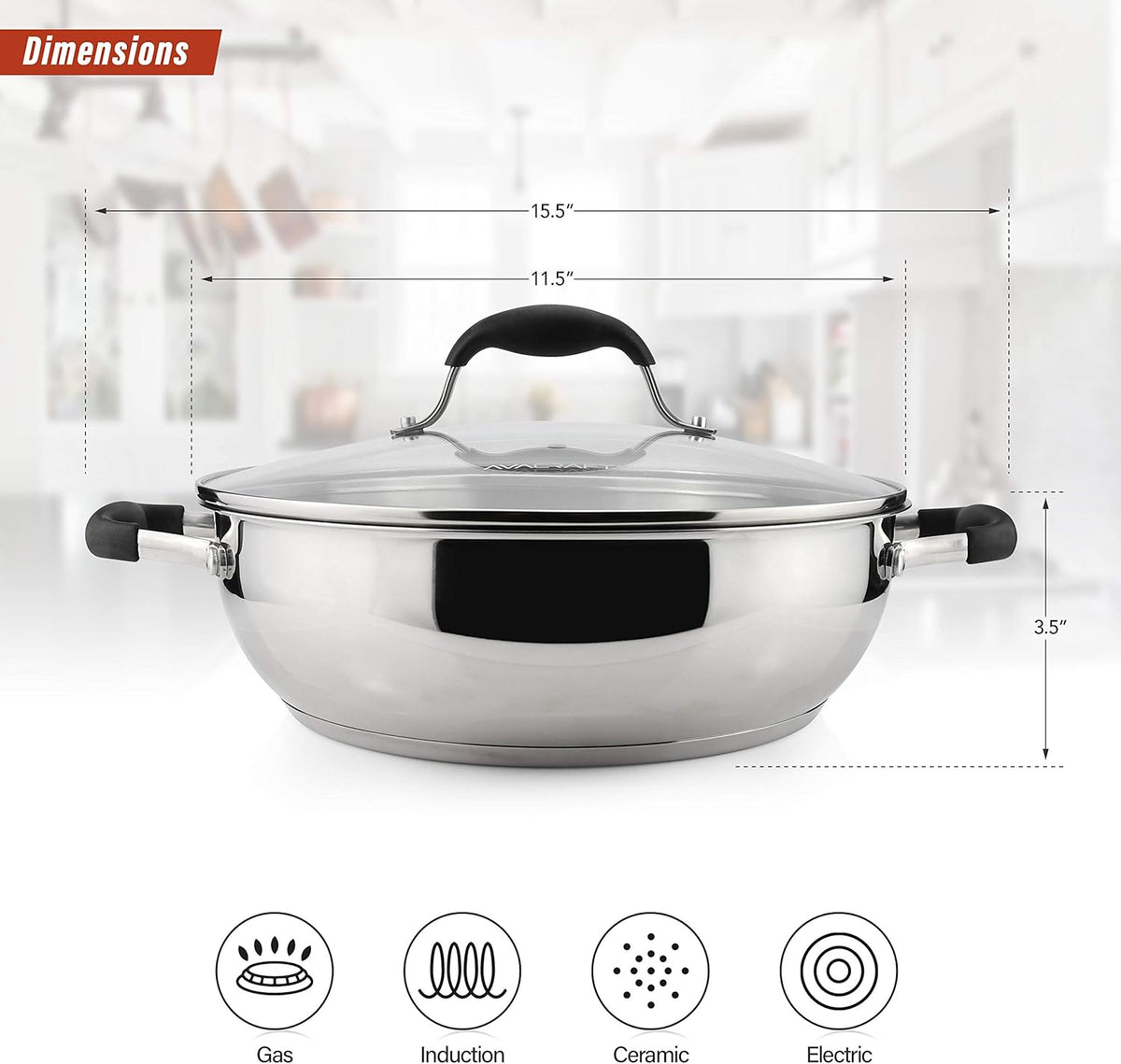 18/10 Stainless Steel 11 Inch Everyday Pan with Glass Lid U5337