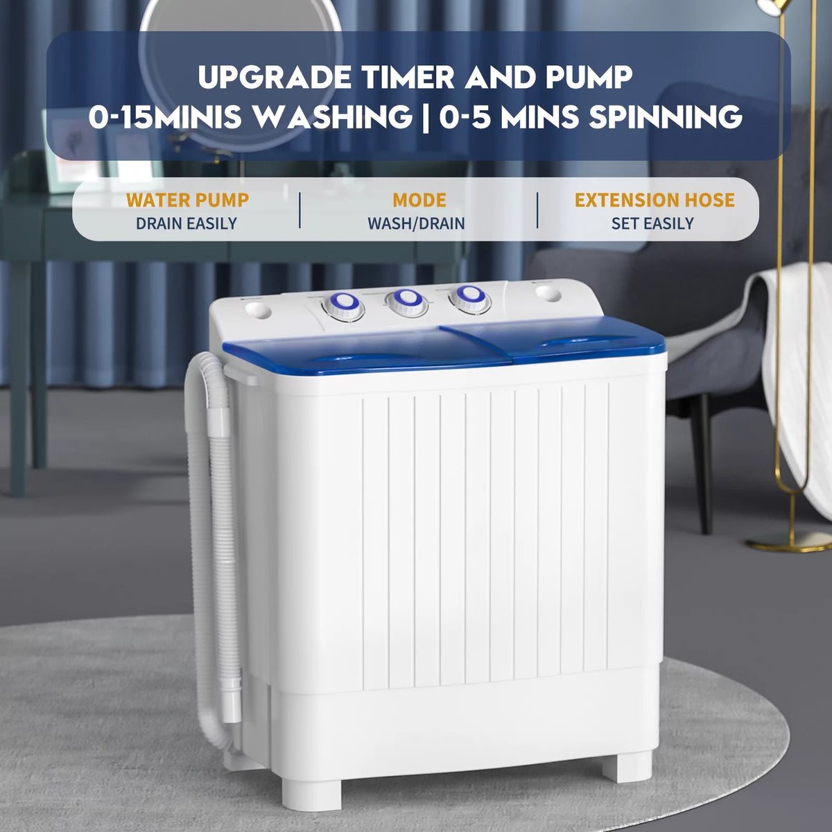 Portable 20lbs Twin Tub Semi-Automatic Washing Machine A557222