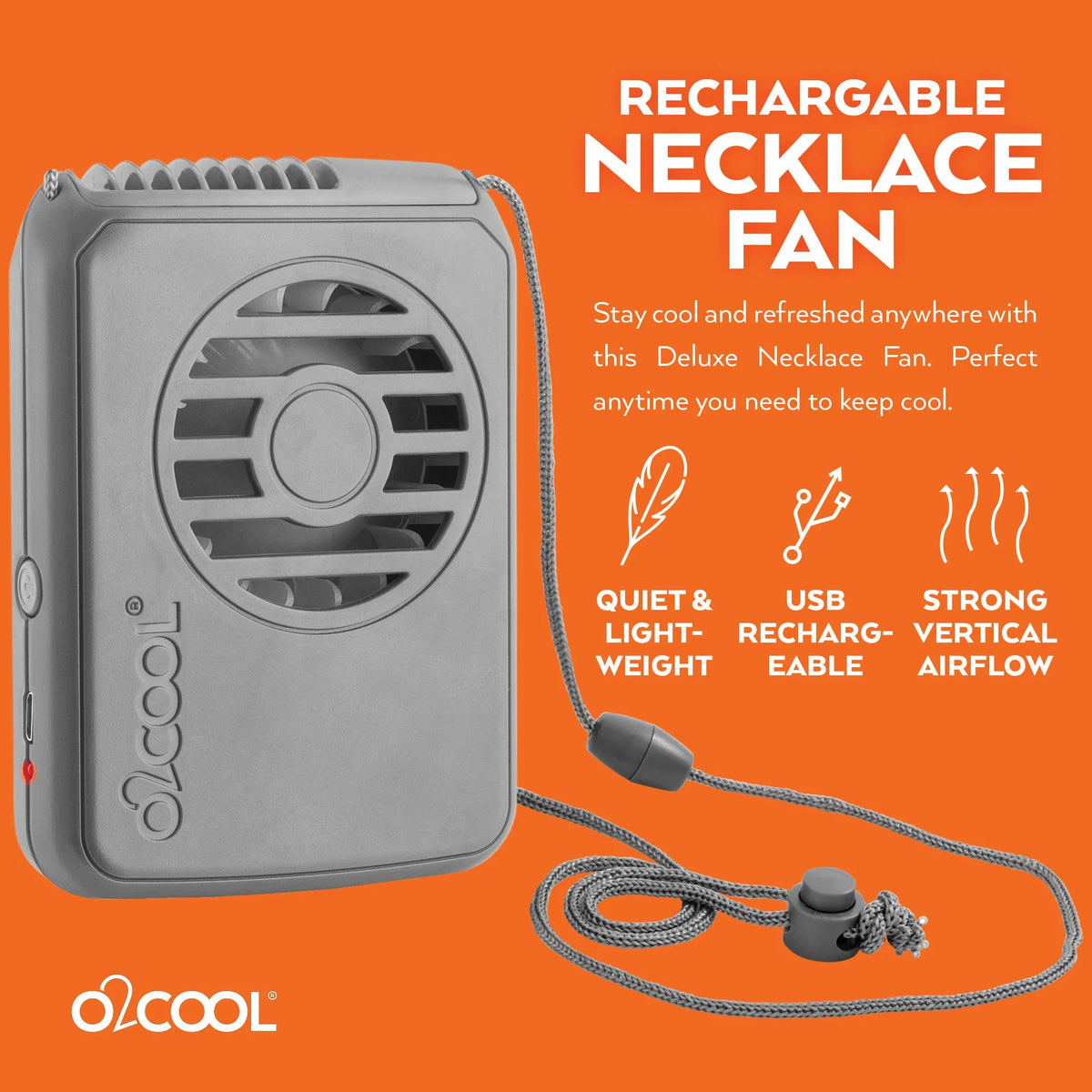 2 Rechargeable Portable Hands Free USB 3 Speed Necklace Fan I9375