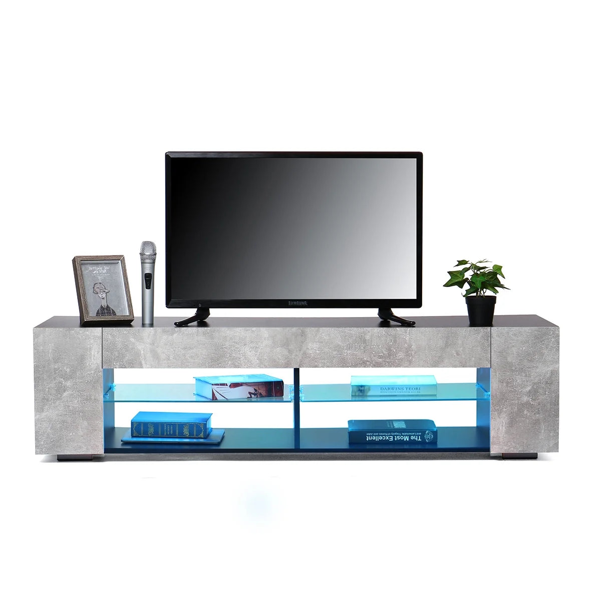 Gray Black TV Stand with Glass Shelves M637659