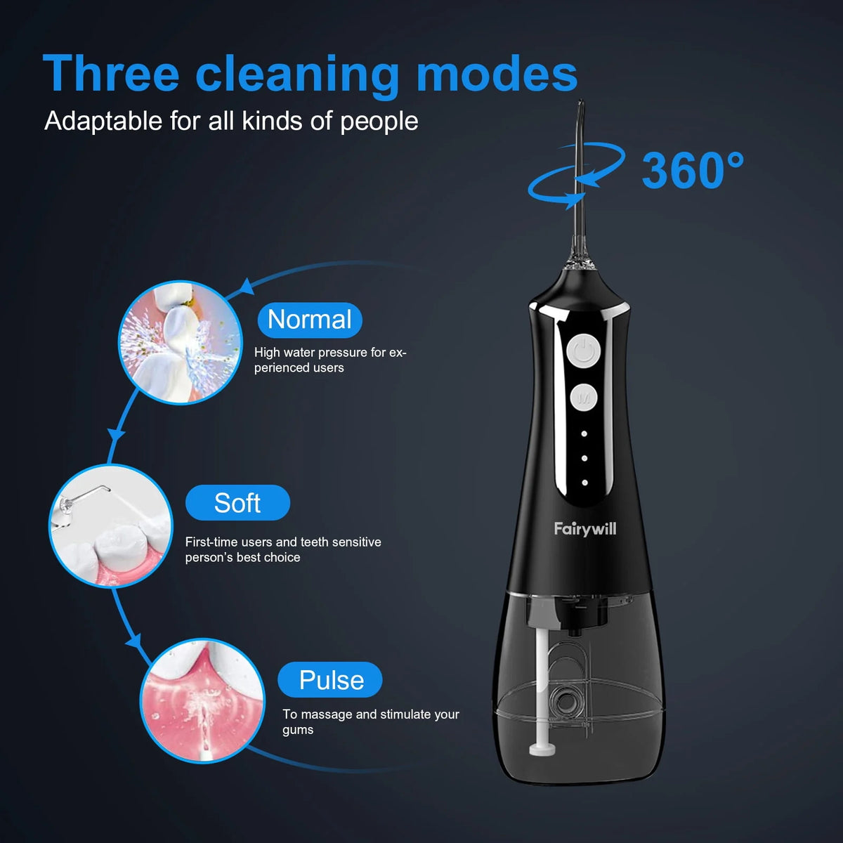 Cordless Water Flosser with 5 Modes 300ML Black O764580