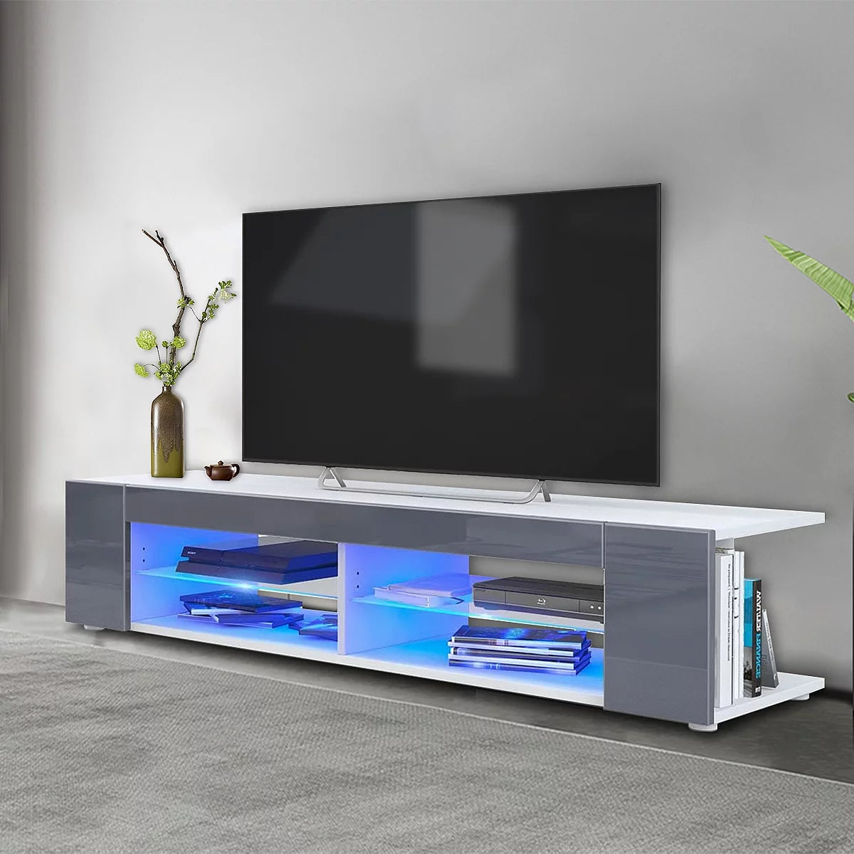 Gray Black TV Stand with Glass Shelves M637659