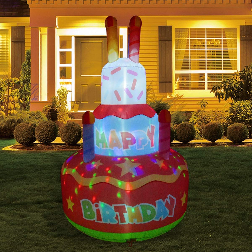 6.8 FT Height Birthday Inflatables Outdoor Happy Birthday Cake with Candles M438155