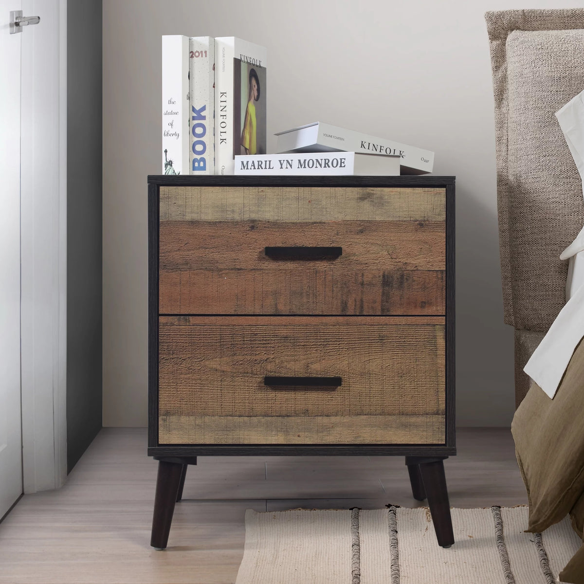 2 Drawers Light Oak Nightstand W6611