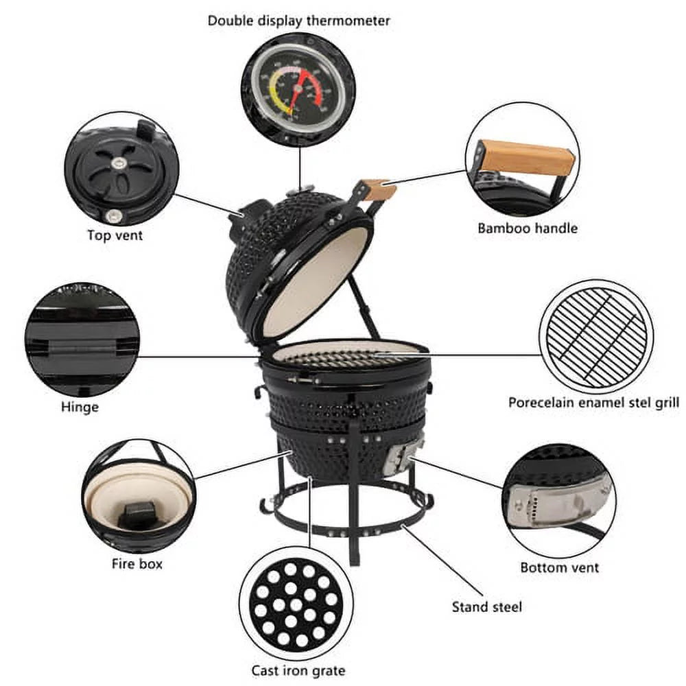 Black Ceramic Charcoal BBQ Grill I2683
