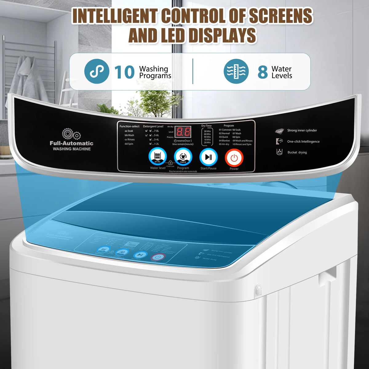 2.1 Cu.ft 15.6lbs Compact Fully Automatic Washing Machine with Drain Pump F61770