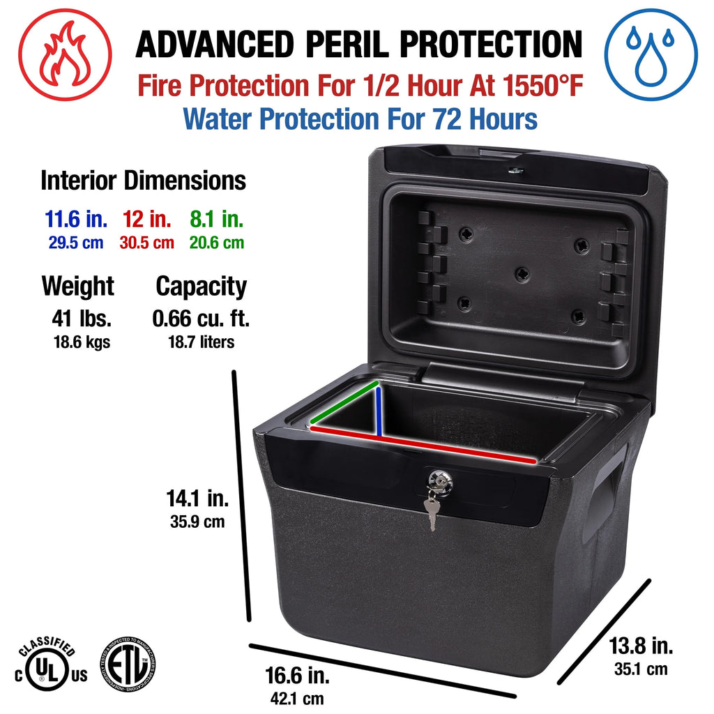 Fire-Resistant Water-Resistant File Safe Box with Key Lock 0.66 Cu. ft. J1134