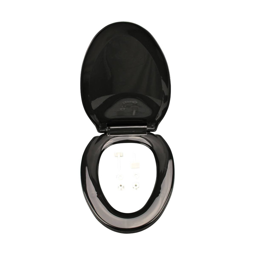 2 No Slam Easy Close Black Plastic Elongated Toilet Seat Q99954