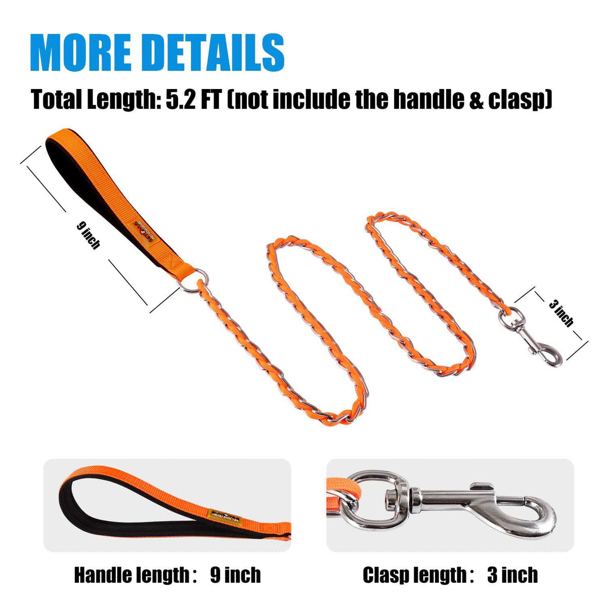 Chew Proof Metal Chain Dog Leash for Medium Large Dogs B9308