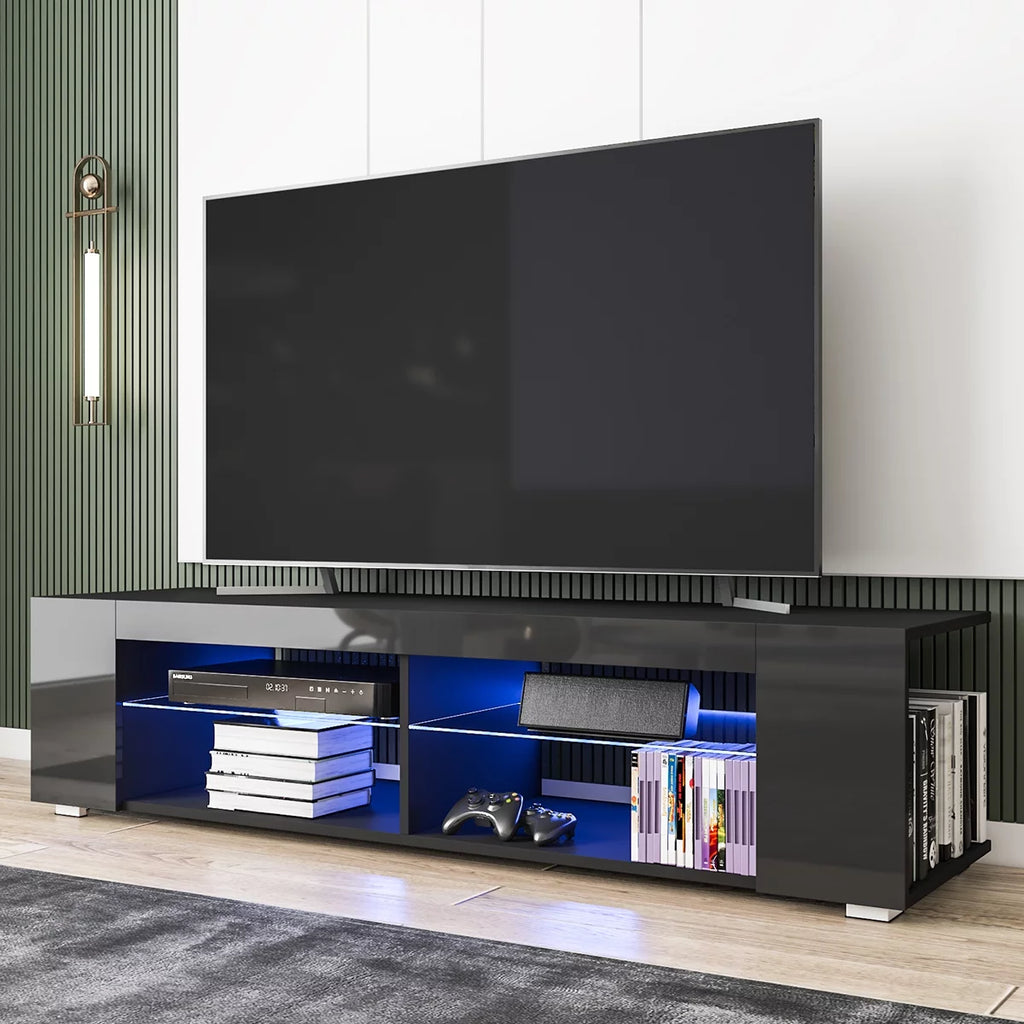 Gray Black TV Stand with Glass Shelves M637659