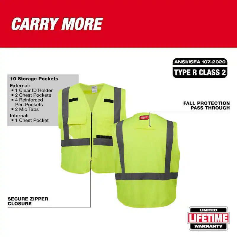 Yellow Class 2 High Visibility Safety Vest with 10 Pockets H235