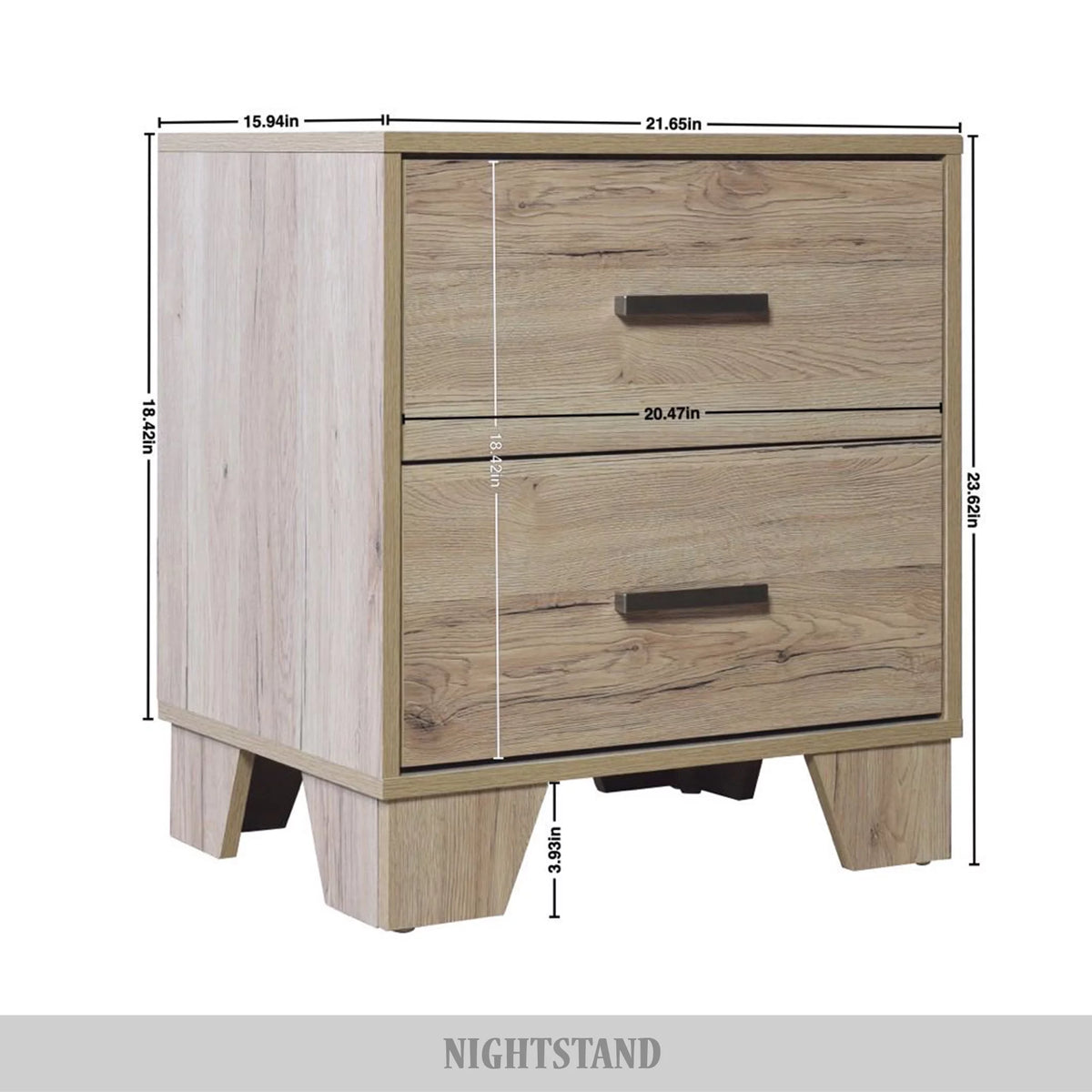 2 Drawers Light Oak Nightstand W6611