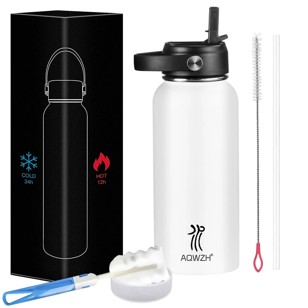 Black 40 oz Insulated Stainless Steel Water Bottle with Straw G29176
