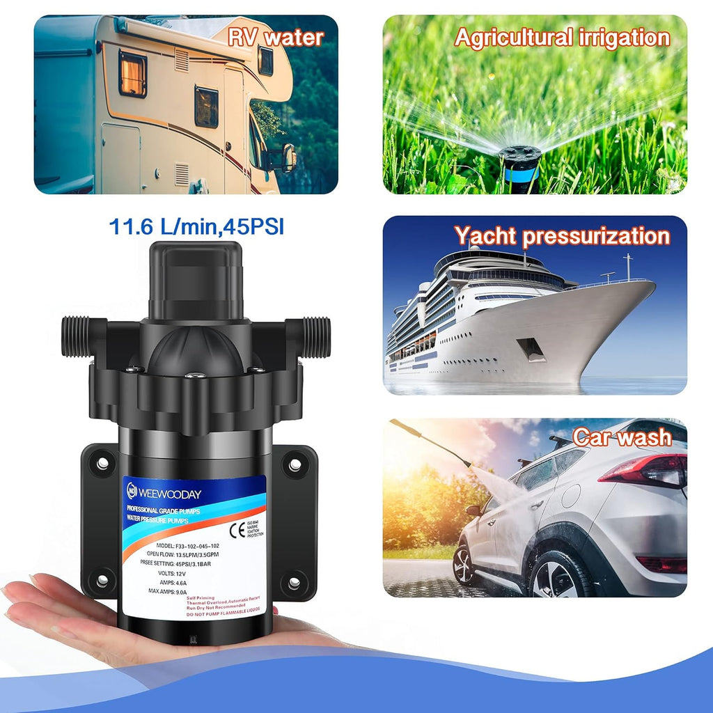 12V Diaphragm Water Pump with Pressure Switch 3.5 GPM 45 PSI K3296