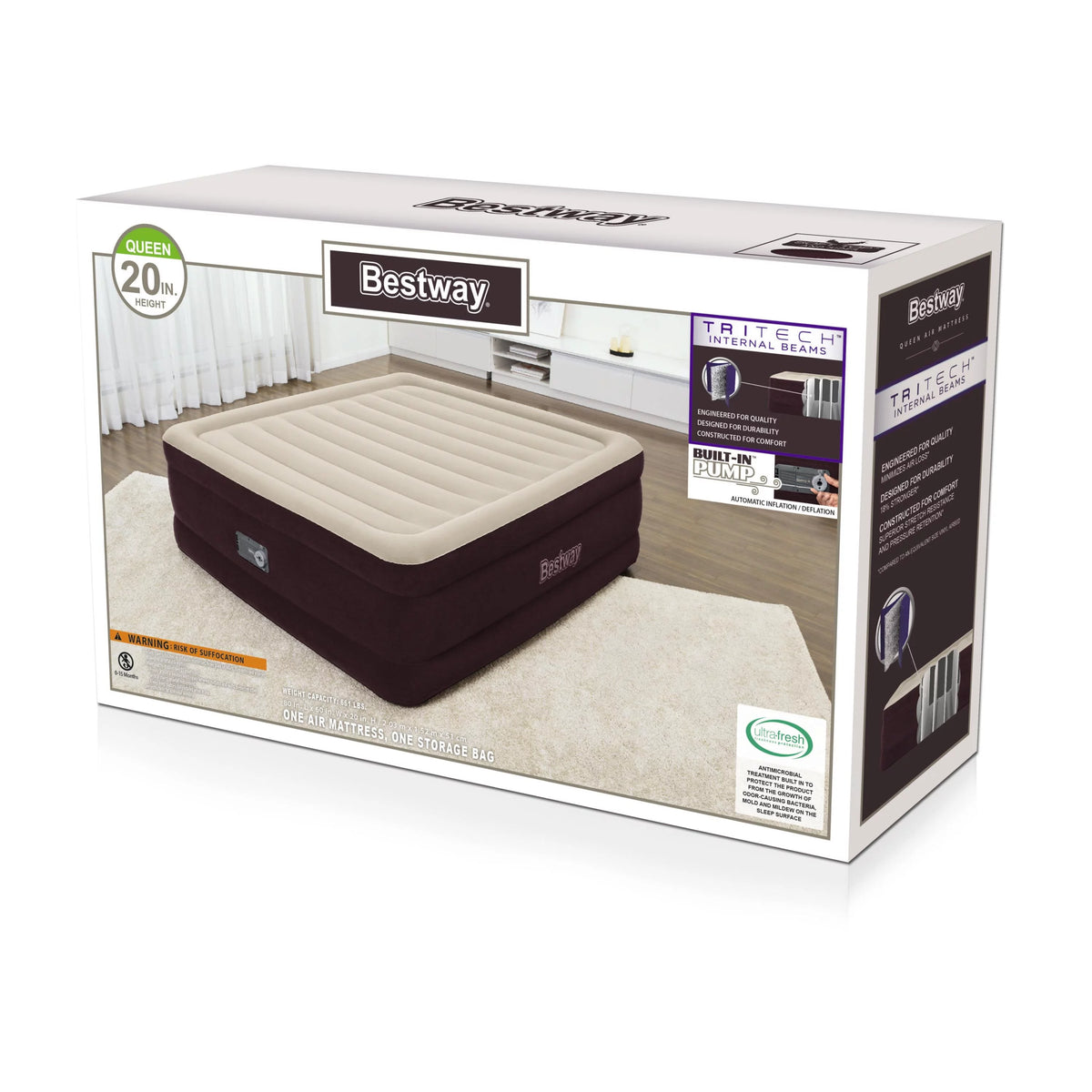 Maroon Queen Air Mattress with Built-in Pump L937