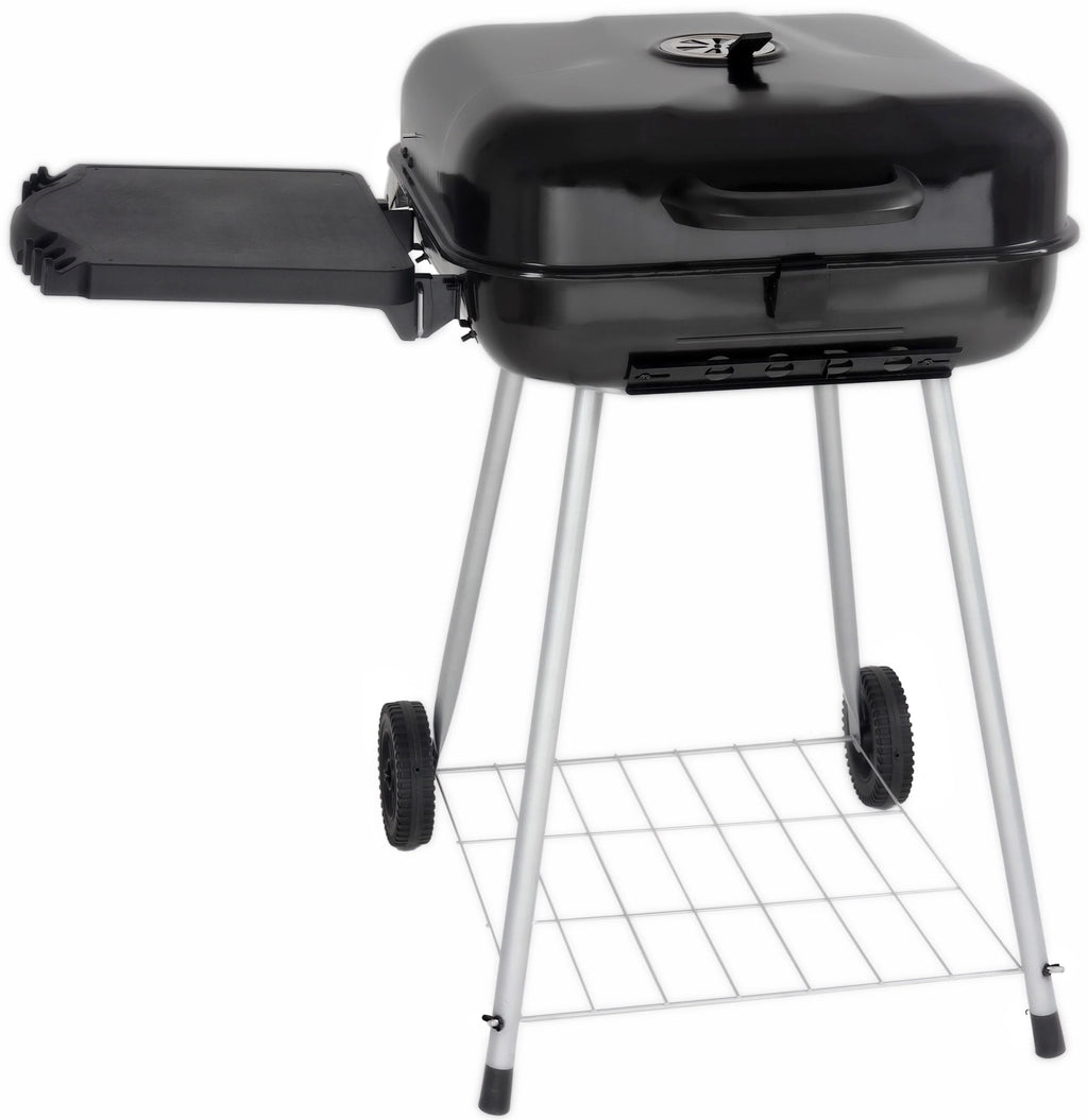 22 Square Steel Charcoal Grill with Foldable Side Shelf, Black K757414