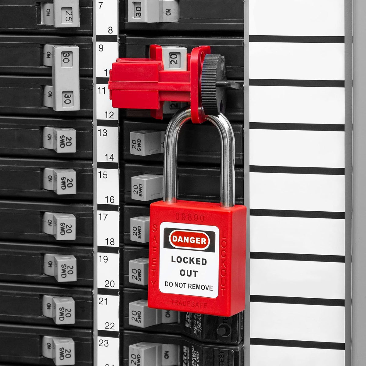Breaker Lockout Tagout Kit with Red Safety Padlocks, Hasps and Tags U57284