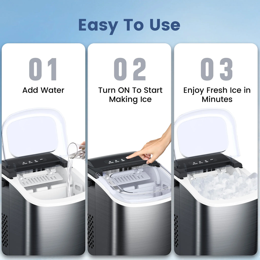 Black Stainless Steel Countertop Ice Maker with Scoop & Basket B526
