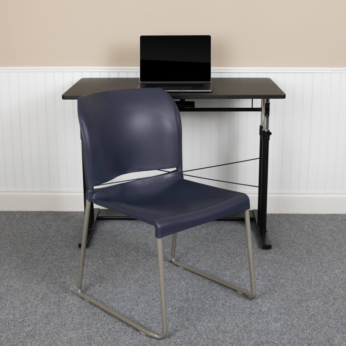 Navy Contoured Stack Chair with Sled Base N974250