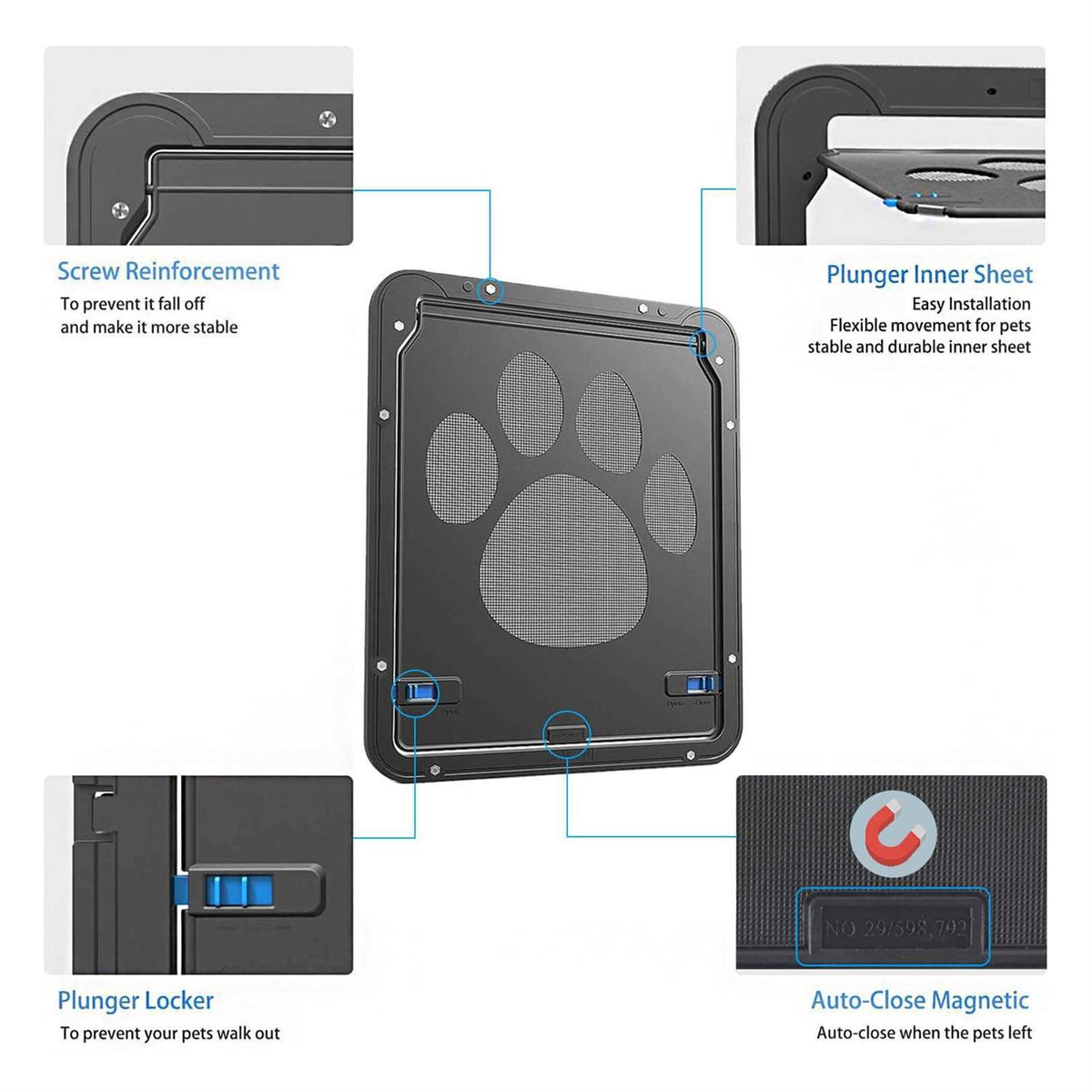 Pet Screen Door 8x10x0.4 inch Black X890