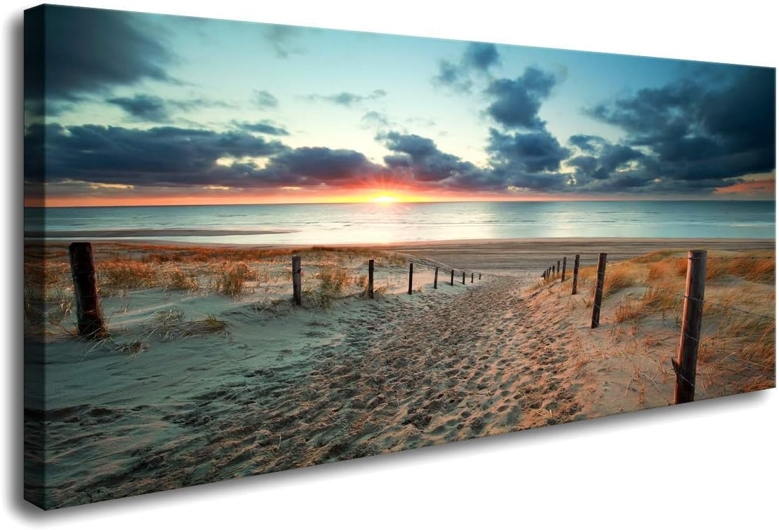Canvas Wall Art Beach Sunset Ocean Nature 20in x40in Framed W68710