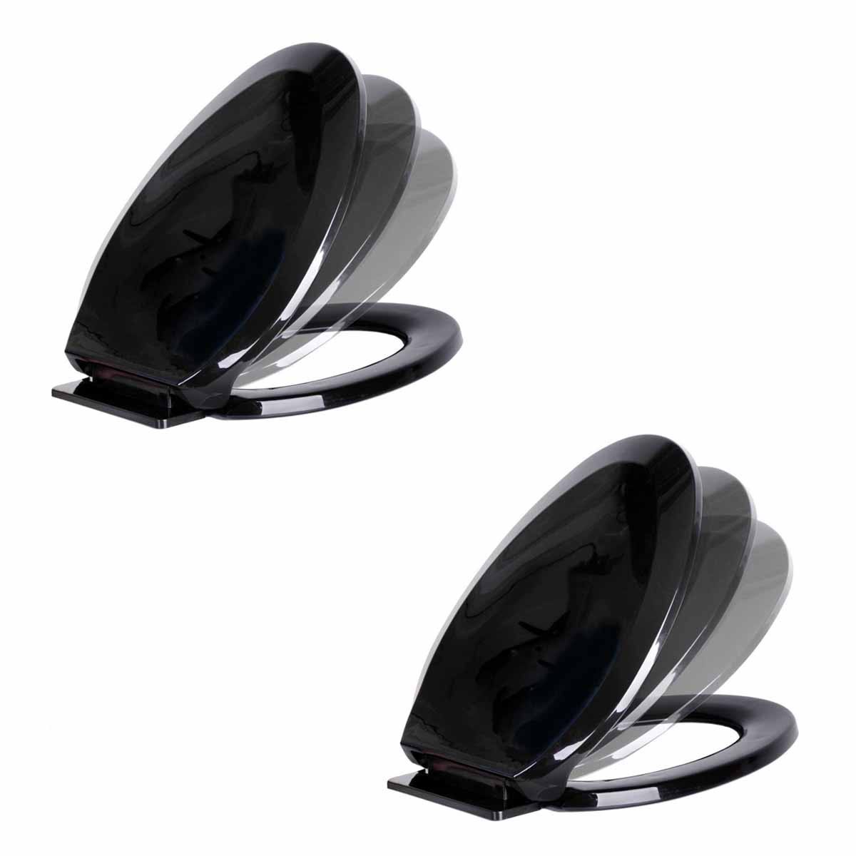 2 No Slam Easy Close Black Plastic Elongated Toilet Seat Q99954
