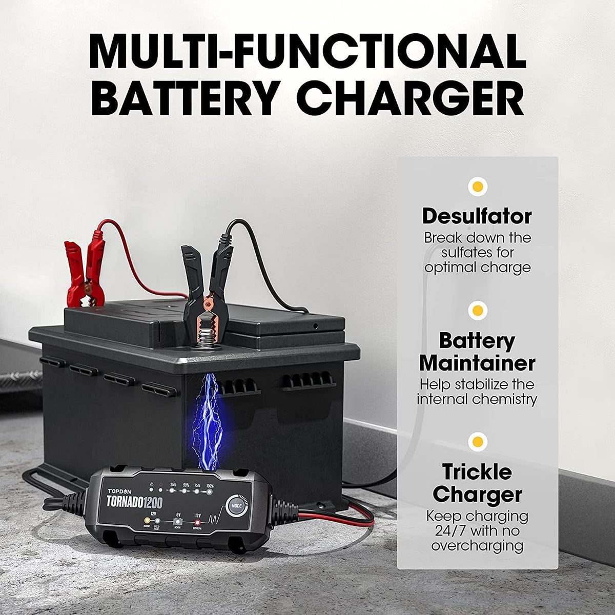 Car Battery Charger 4A/1A 6V/12V for Lead-Acid/Lithium ion Batteries H656