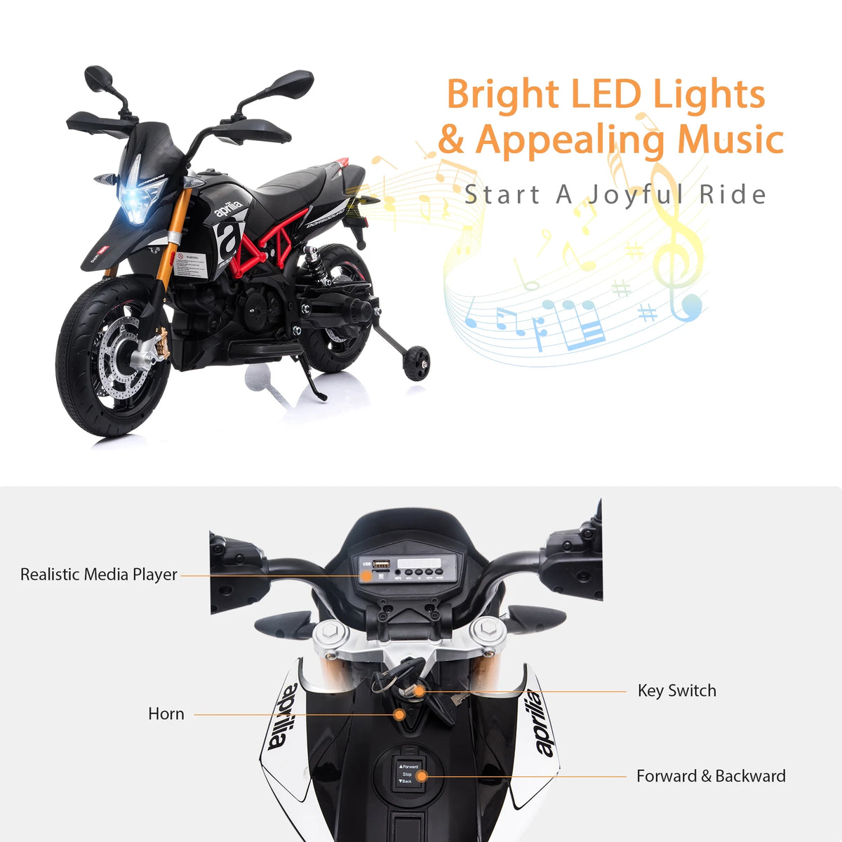 12V Ride on Motorcycle Electric Motorbike with Training Wheels O1113