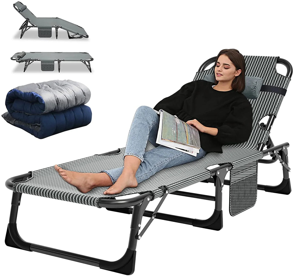 Portable Folding Camping Cot Bed with Mattress & Pillow F538
