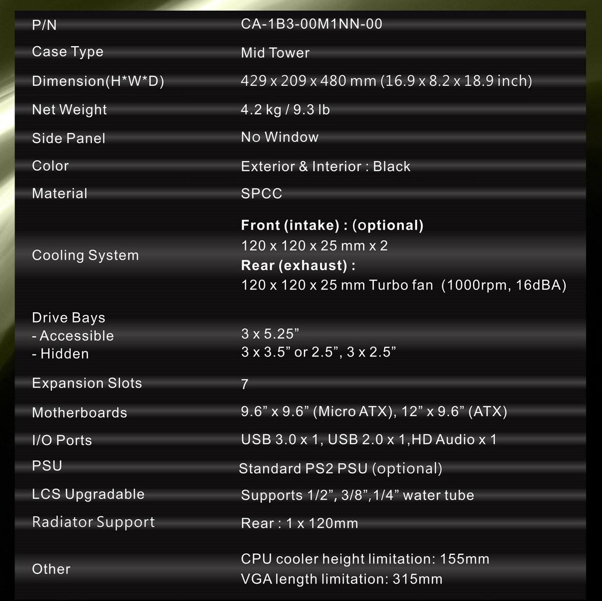 ATX Mid Tower Computer Chassis I913747