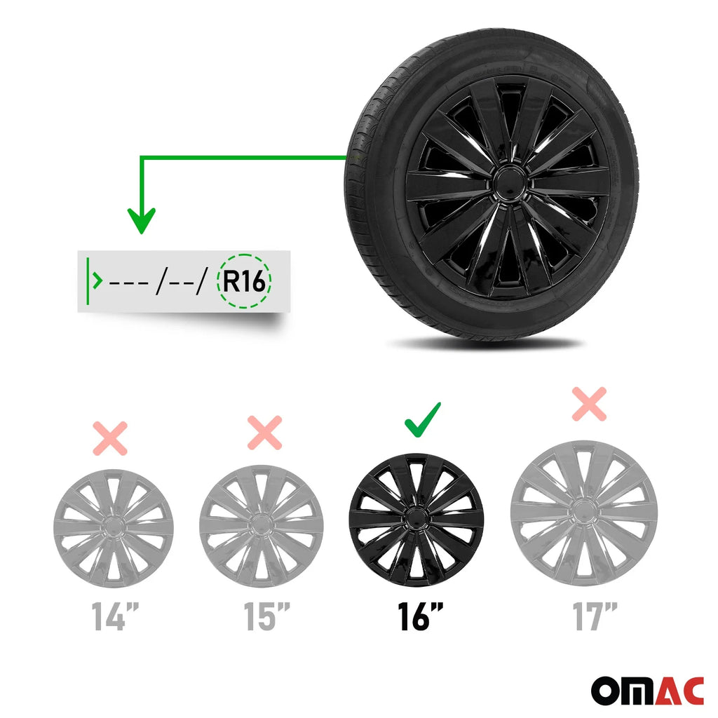 16 Wheel Covers Hubcaps 4Pcs Black W437190