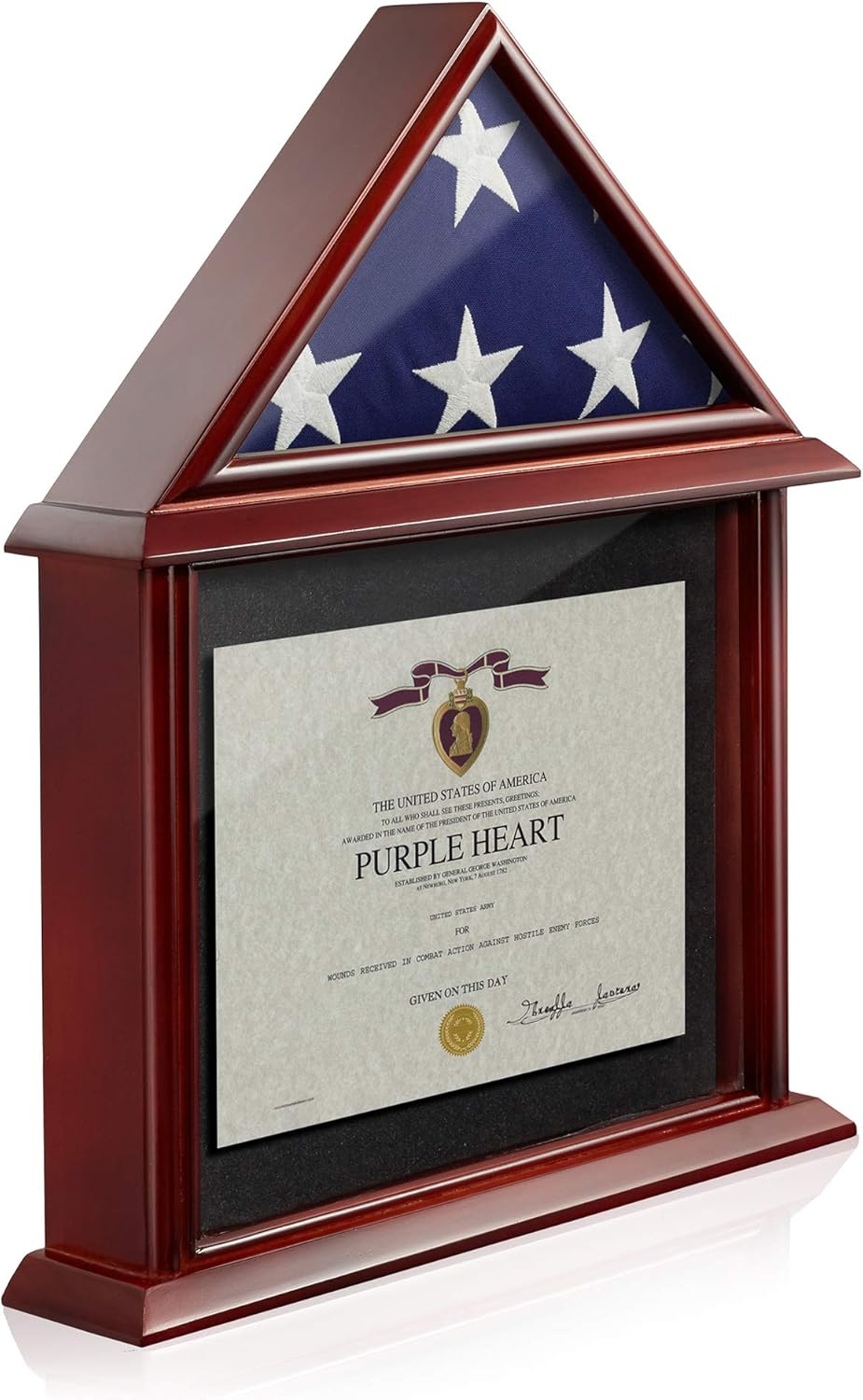 Flag and Certificate Shadow Box Display Case Solid Wood Mahogany Finish T2997