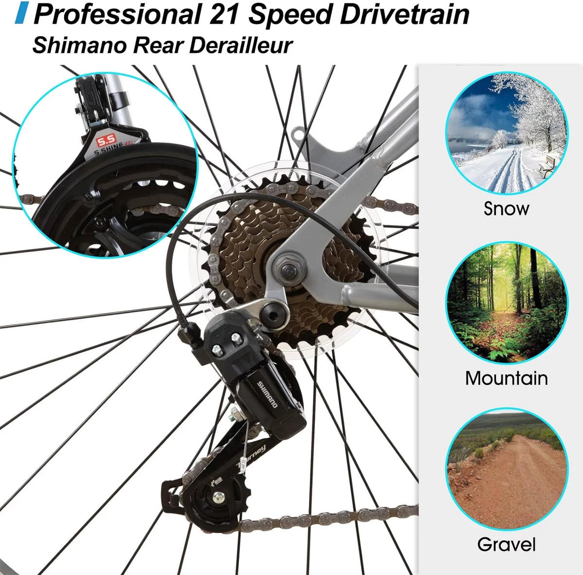 26 27.5 Inch Mountain Bike 21 Speeds Hardtail Bicycle U7983
