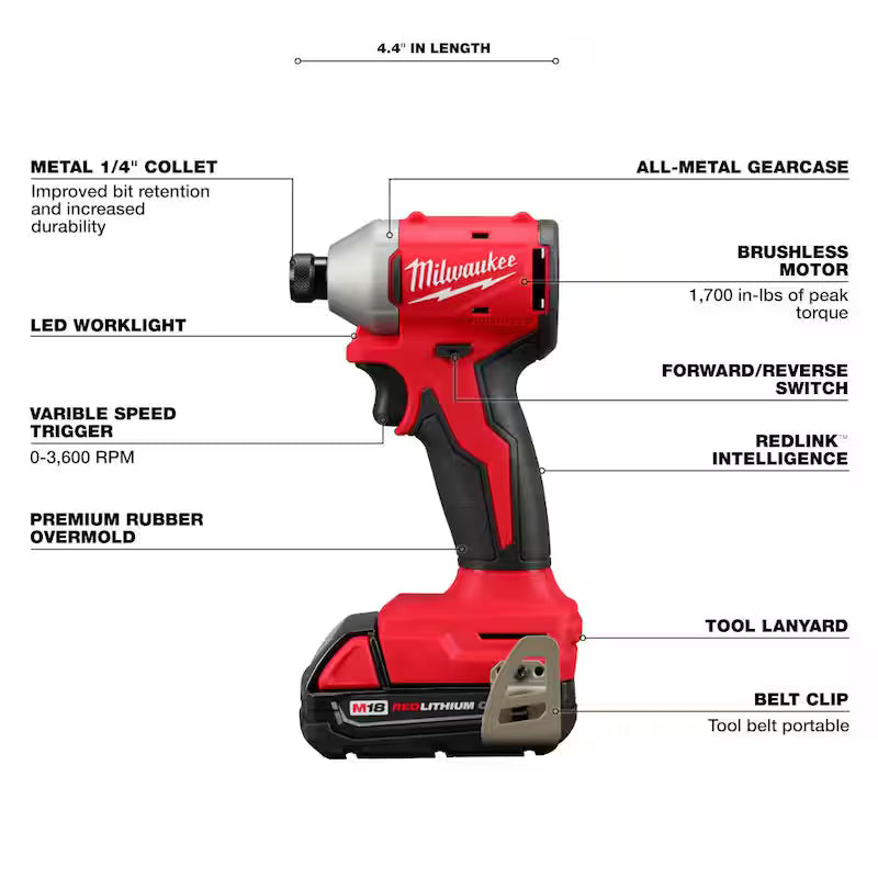 18-Volt Lithium-Ion Compact Brushless Cordless 1/4 in. Impact Driver Kit with 2.0 Ah Battery X9088