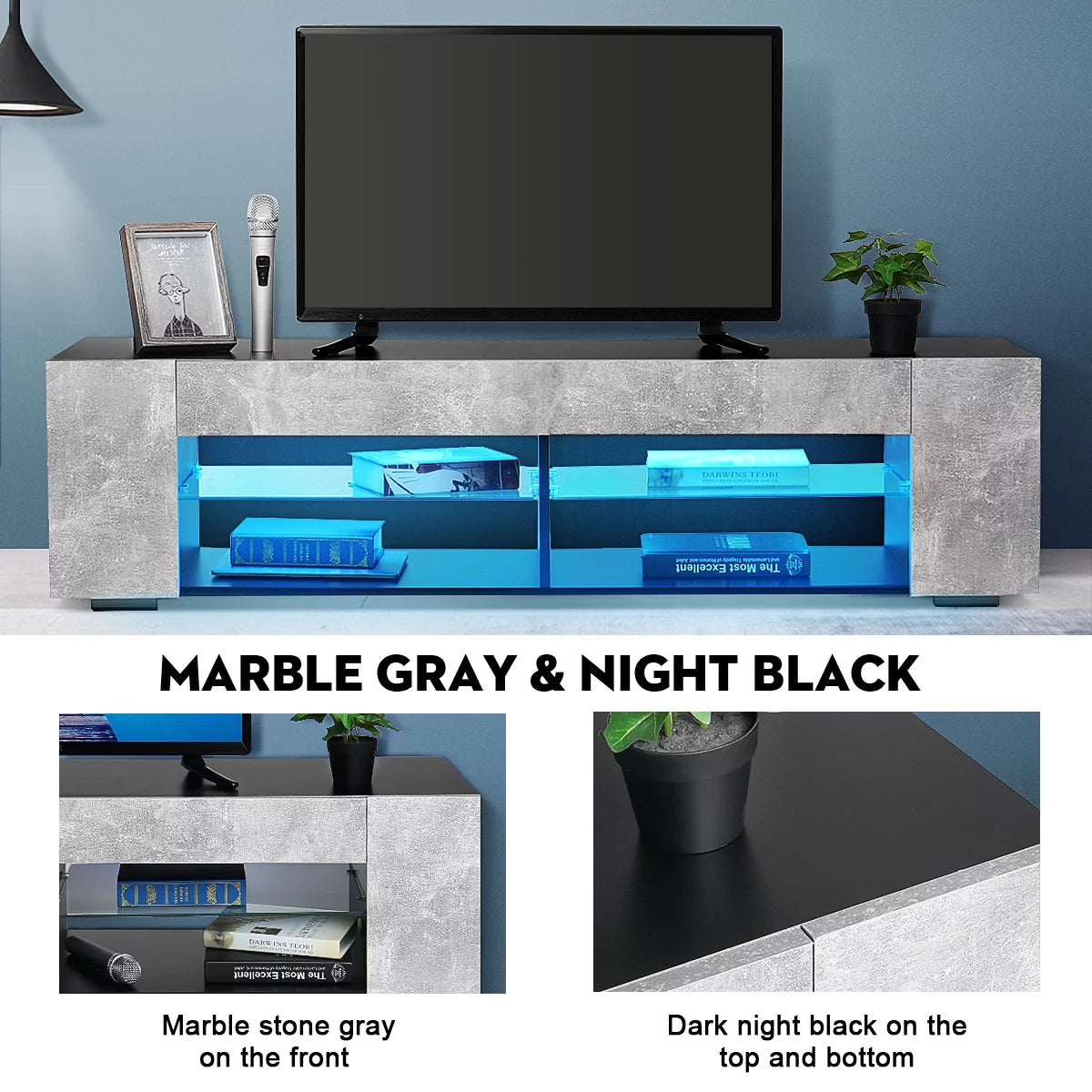 Gray Black TV Stand with Glass Shelves M637659