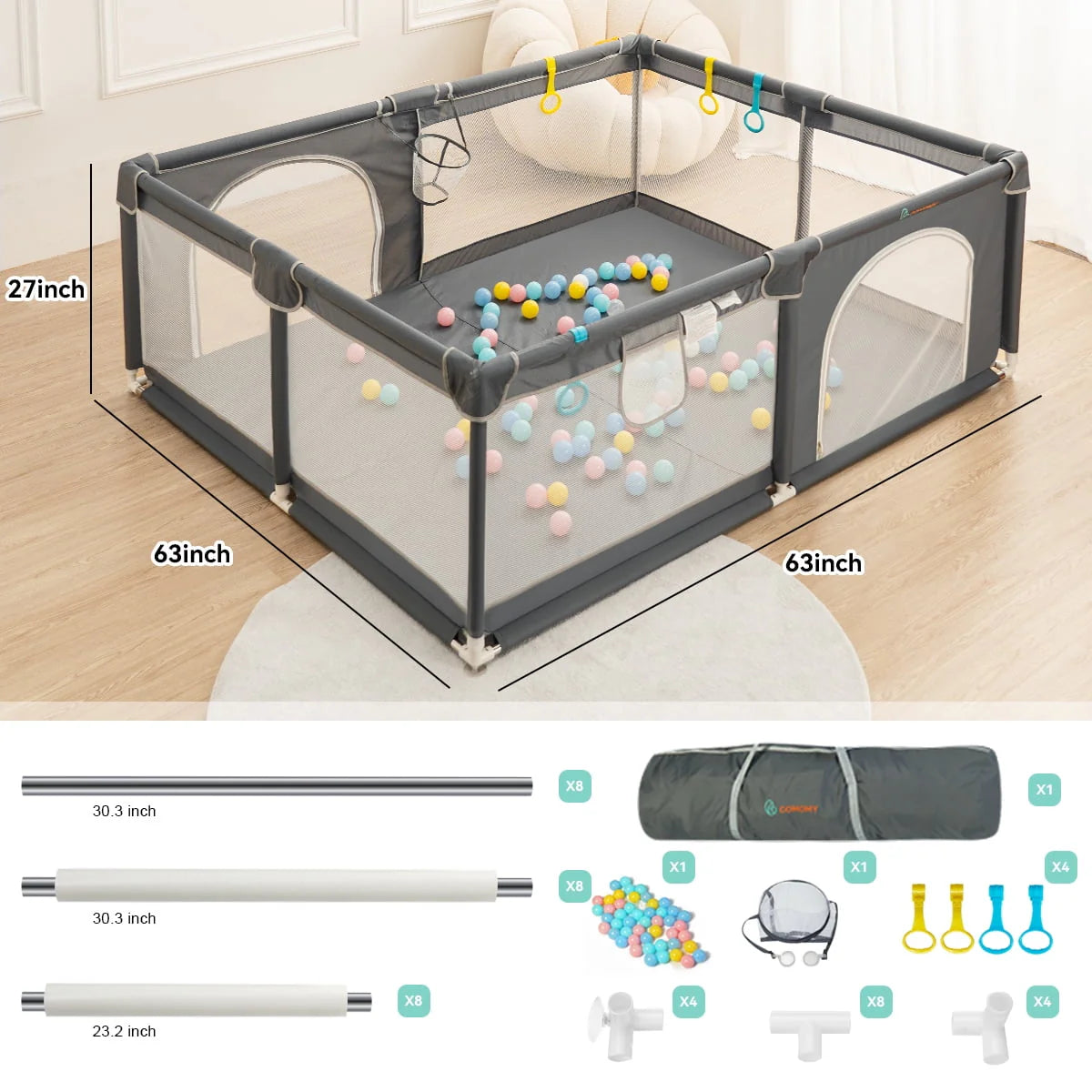 63x63'' Gray Baby Playpen Z78284
