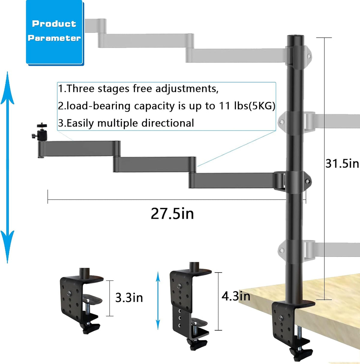Overhead Camera Mount Rig Stand with Flexible Arm and 360° Ball Head J2972