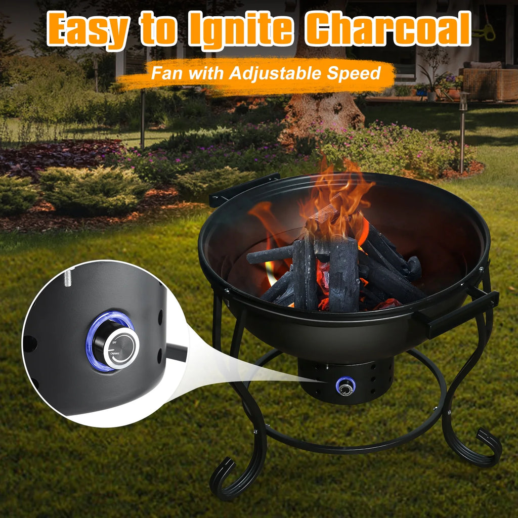 17 inches Portable Charcoal Grill with Adjustable Fan C7546
